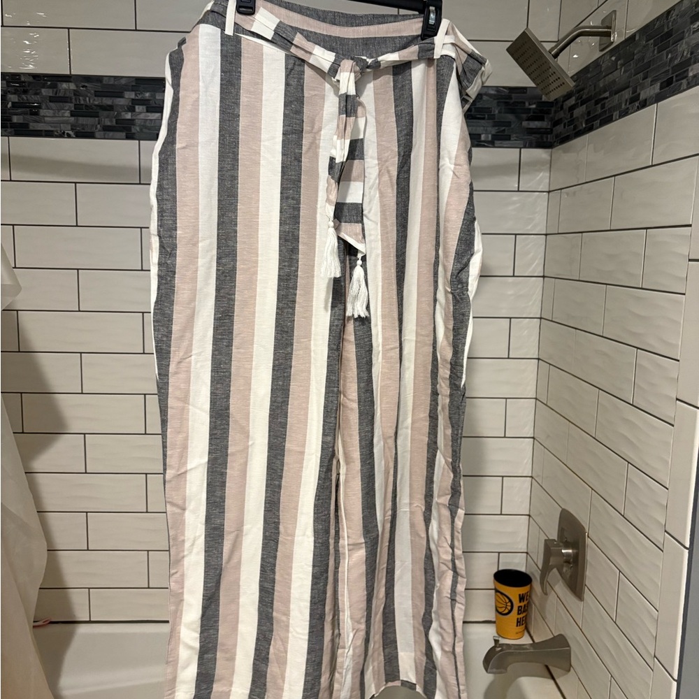 Striped Wide-Leg Pants with Belt